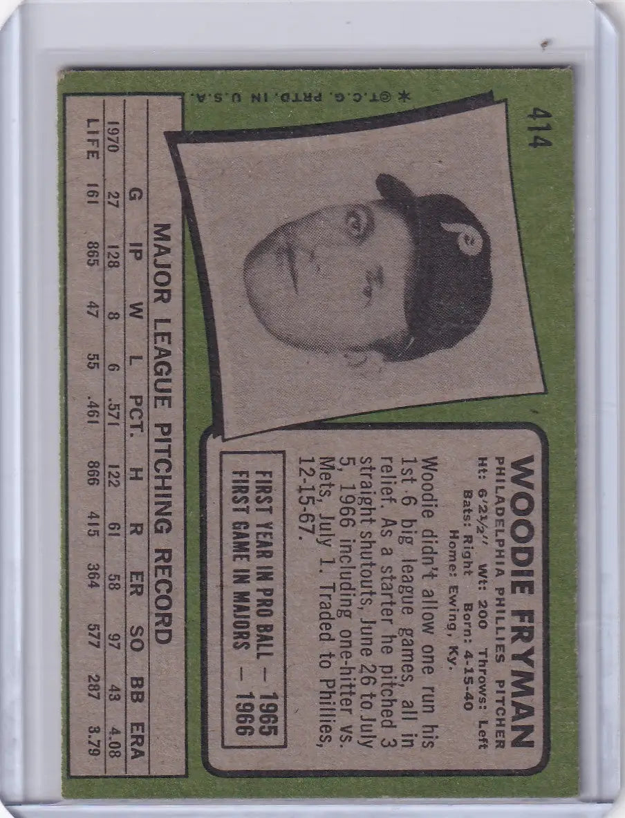 1971 Topps Baseball #414 Woodie Fryman - Philadelphia Phillies