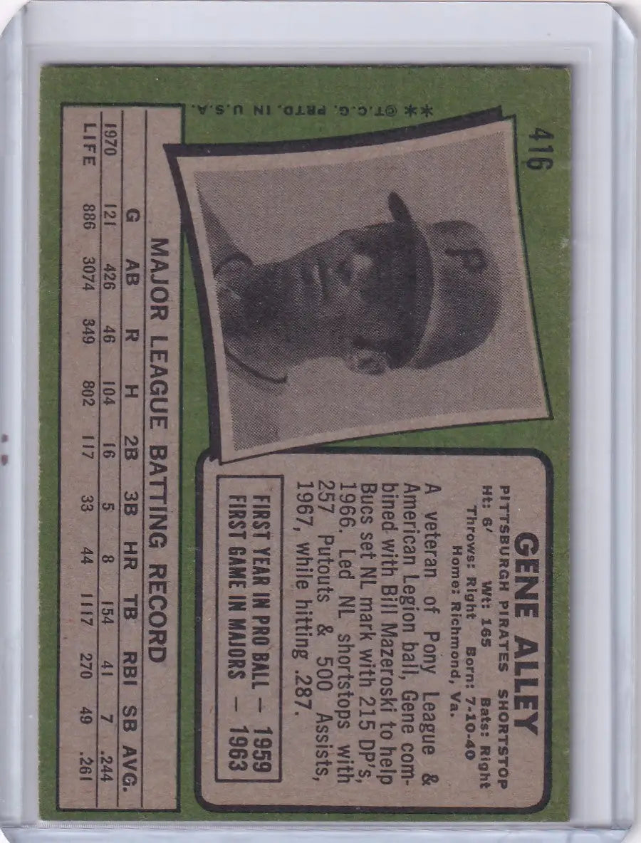 1971 Topps Baseball #416 Gene Alley - Pittsburgh Pirates