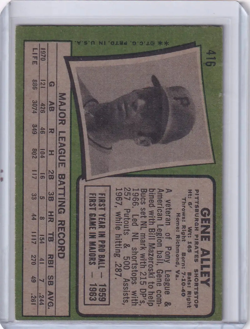 1971 Topps Baseball #416 Gene Alley - Pittsburgh Pirates
