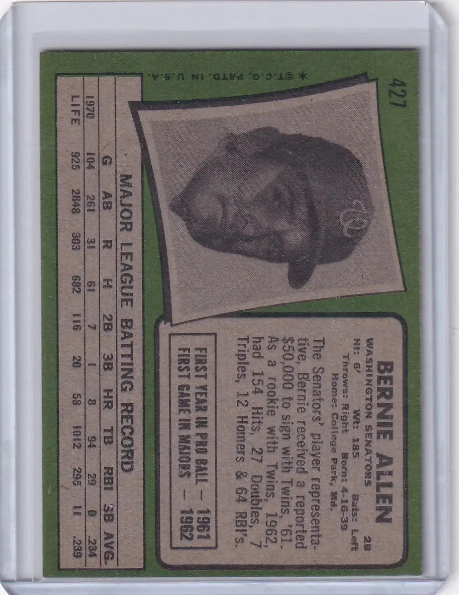 1971 Topps Baseball #427 Bernie Allen - Washington Senators