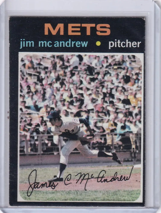 Vintage 1971 Topps Baseball card of Jim McAndrew pitching for the New York Mets