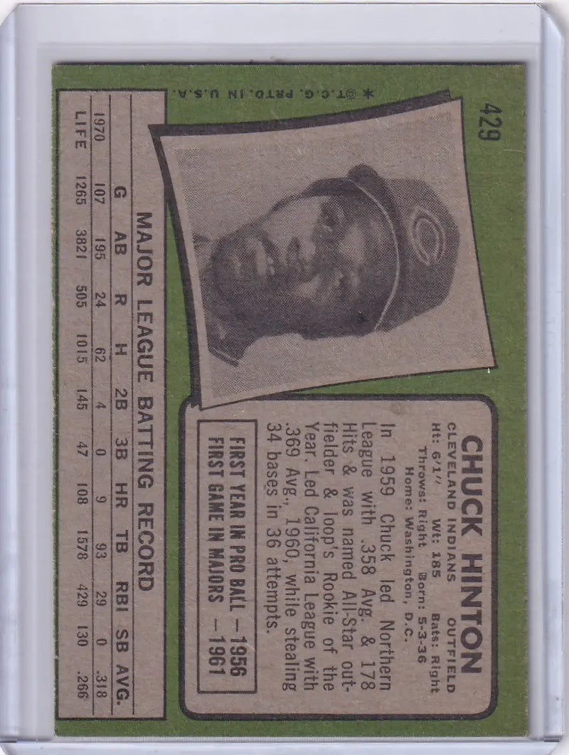 1971 Topps Baseball #429 Chuck Hinton - Cleveland Indians