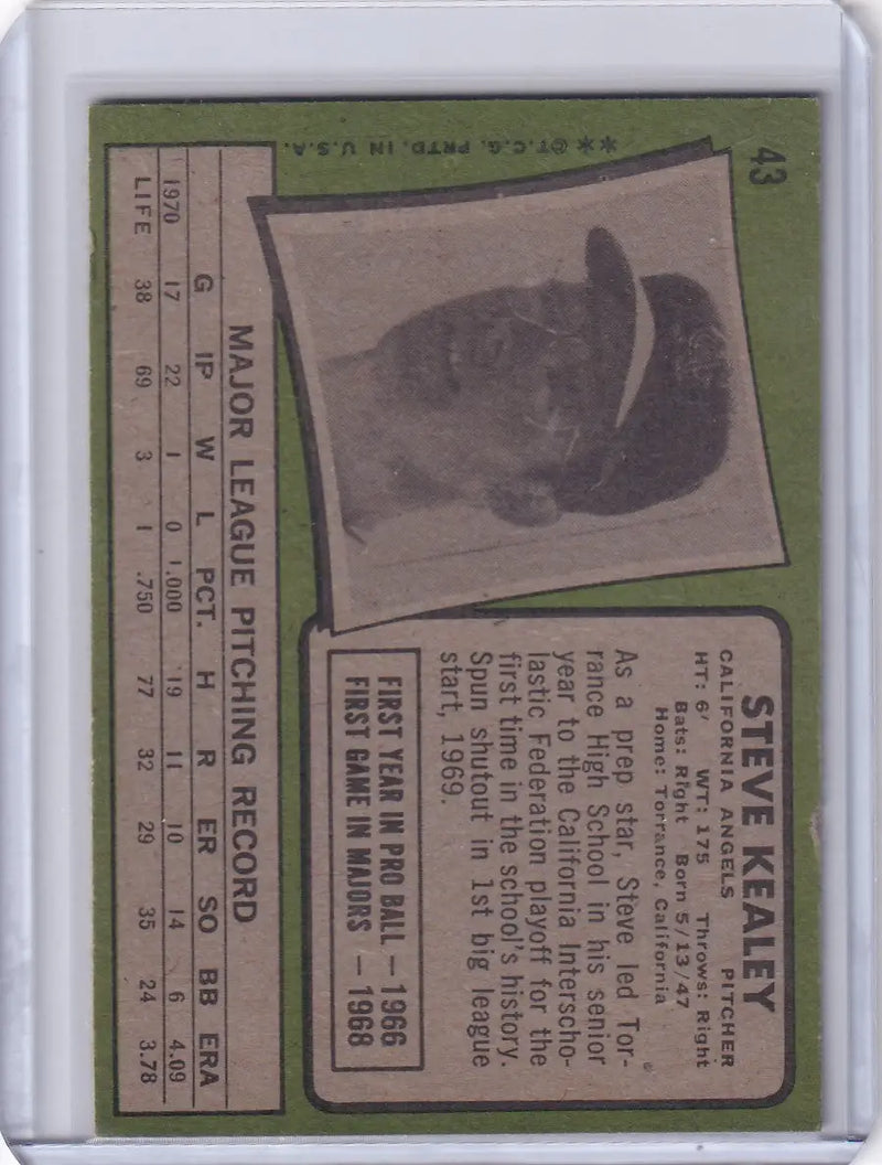1971 Topps Baseball #43 Steve Kealey - California Angels