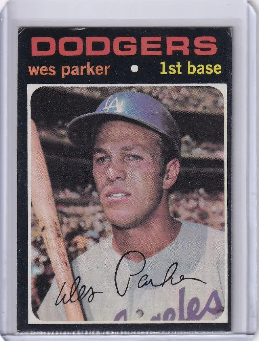 Vintage Topps Baseball card of Wes Parker, Los Angeles Dodgers first baseman in blue cap