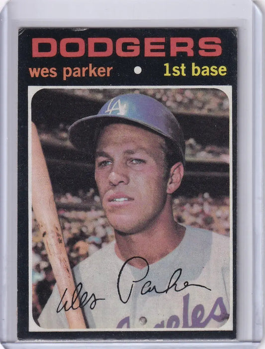 Vintage Topps Baseball card of Wes Parker, Los Angeles Dodgers first baseman in blue cap