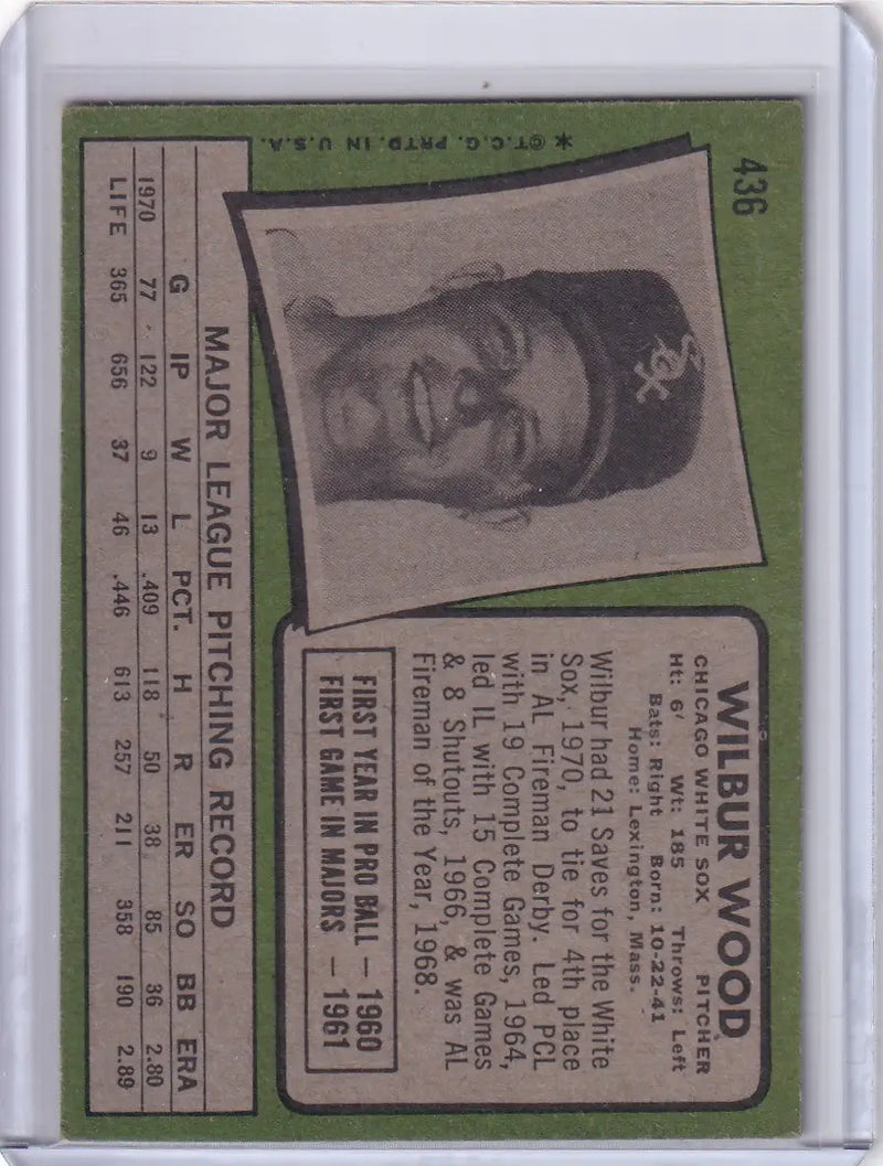 1971 Topps Baseball #436 Wilbur Wood - Chicago White Sox