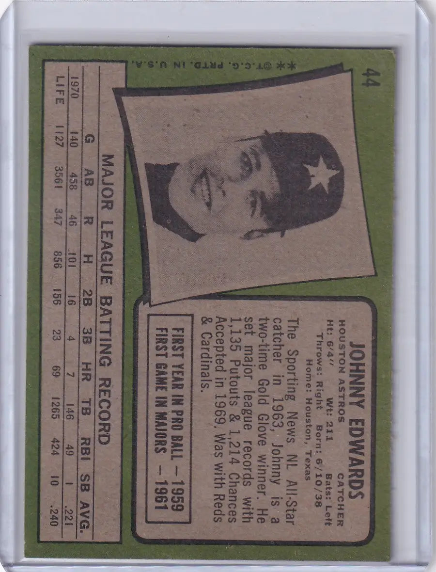 1971 Topps Baseball #44 Johnny Edwards - Houston Astros