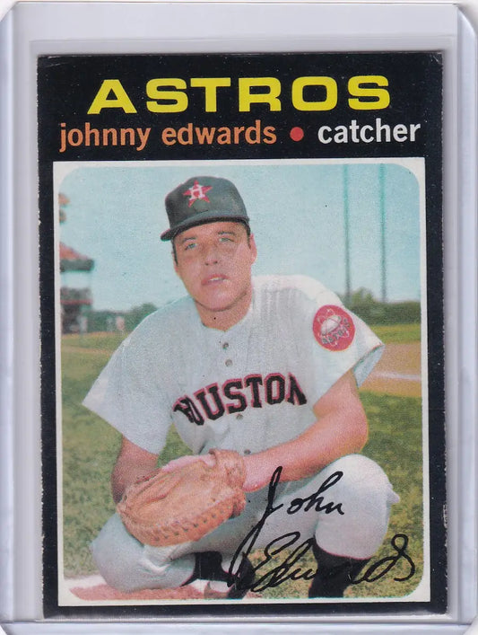 Baseball card of Johnny Edwards from the 1971 Topps Baseball set, Houston Astros