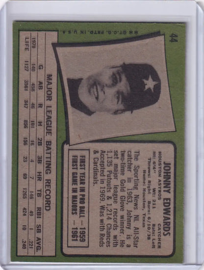Topps Baseball card of Johnny Edwards from the Houston Astros team