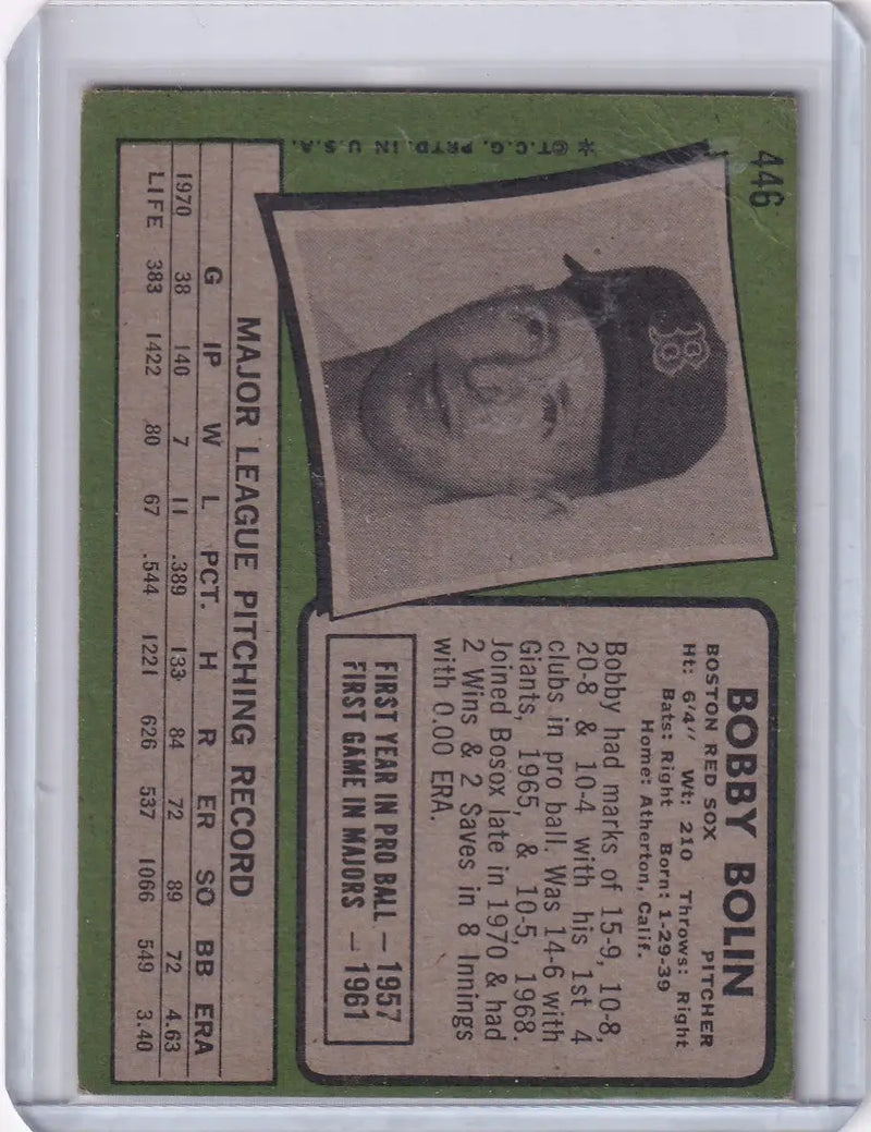 1971 Topps Baseball #446 Bobby Bolin - Boston Red Sox