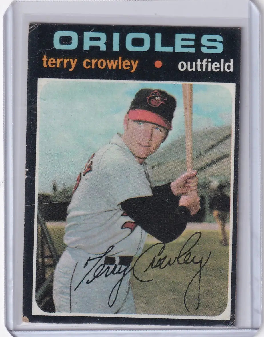 Terry Crowley batting on 1971 Topps Baseball card for Baltimore Orioles