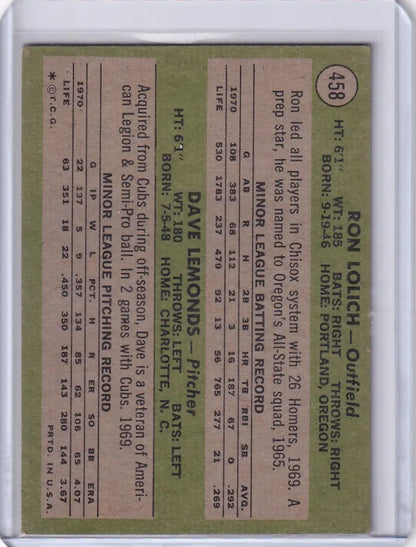 Vintage 1971 Topps Baseball card featuring White Sox Rookies Ron Lolich and Dave Lemonds