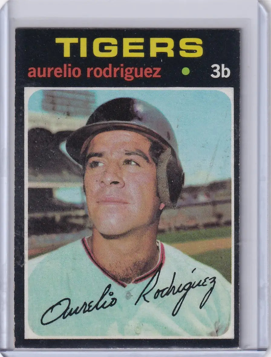 1971 Topps Baseball Card of Aurelio Rodriguez, Detroit Tigers Third Baseman in Helmet