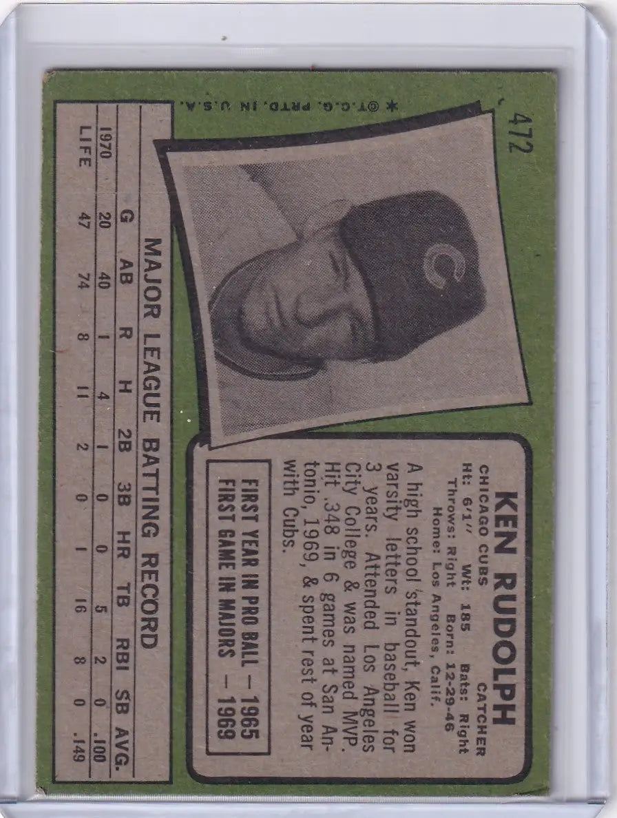 1971 Topps Baseball #472 Ken Rudolph - Chicago Cubs