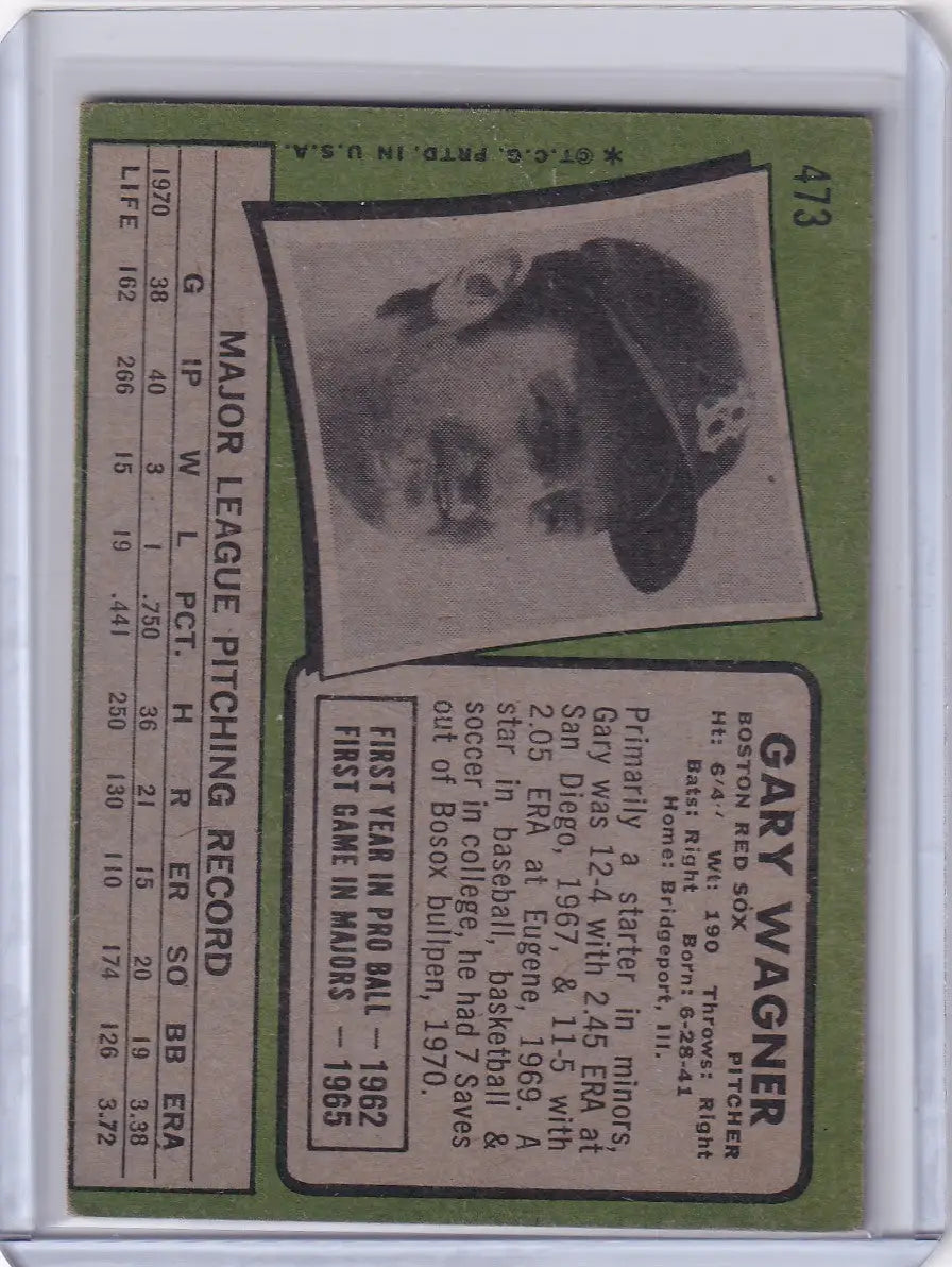 1971 Topps Baseball #473 Gary Wagner - Boston Red Sox