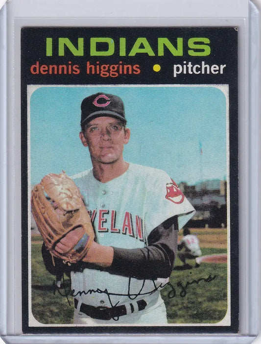 Vintage 1971 Topps Baseball card of Dennis Higgins Cleveland Indians pitcher