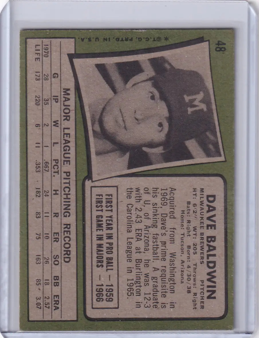 1971 Topps Baseball #48 Dave Baldwin - Milwaukee Brewers