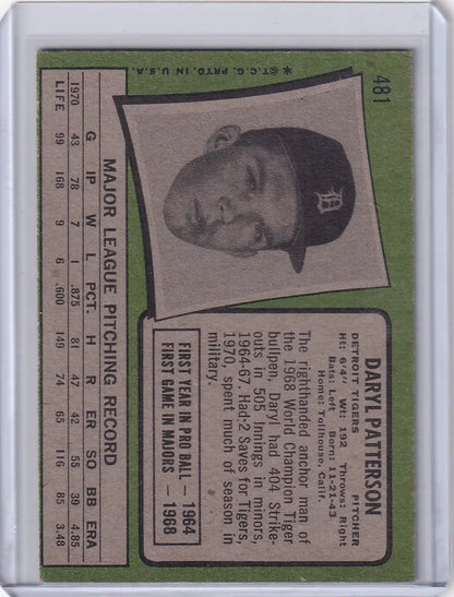 Topps Baseball card of Daryl Patterson in a Detroit Tigers cap