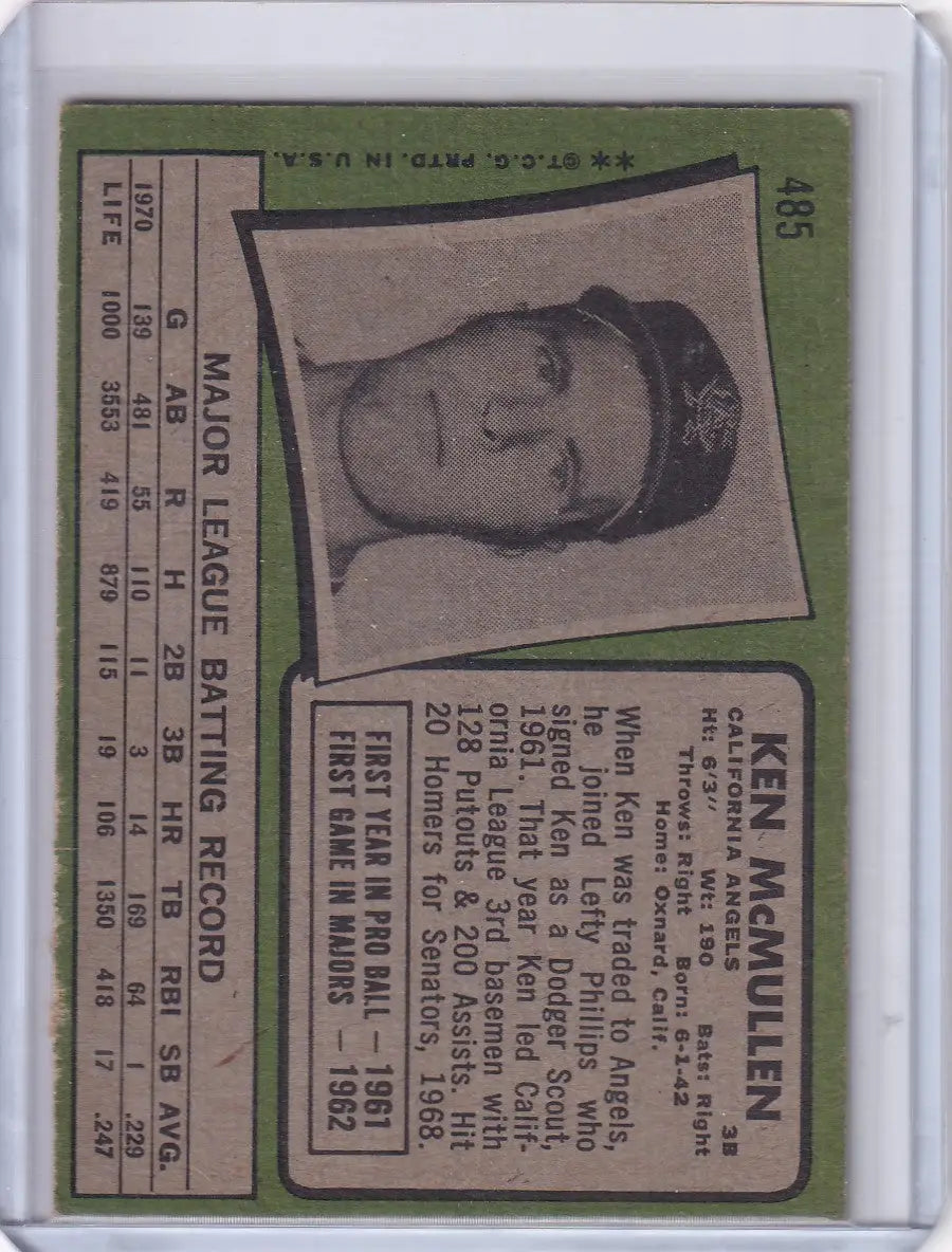 1971 Topps Baseball #485 Ken McMullen - California Angels