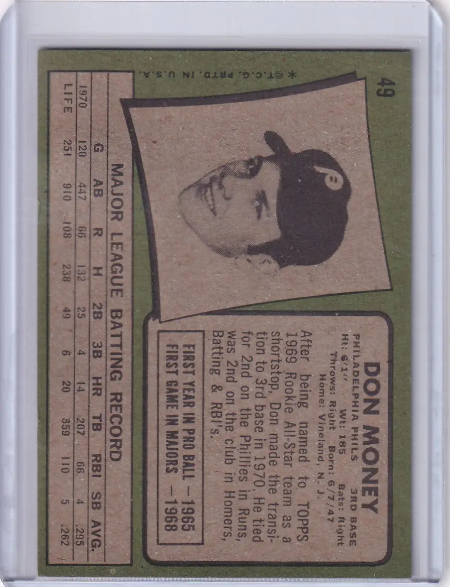 1971 Topps Baseball #49 Don Money - Philadelphia Phillies