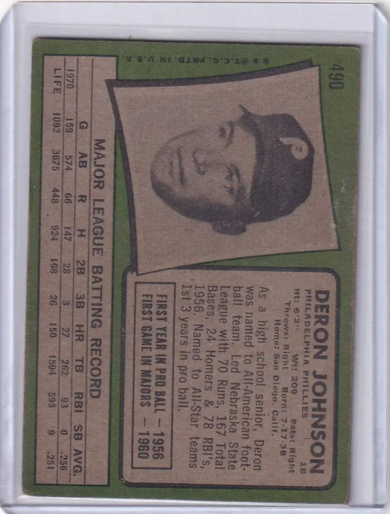 Baseball card of Deron Johnson, 1971 Topps Baseball, Philadelphia Phillies player portrait
