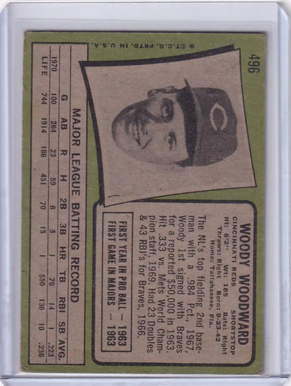 Vintage Topps Baseball card featuring Woody Woodward of Cincinnati Reds
