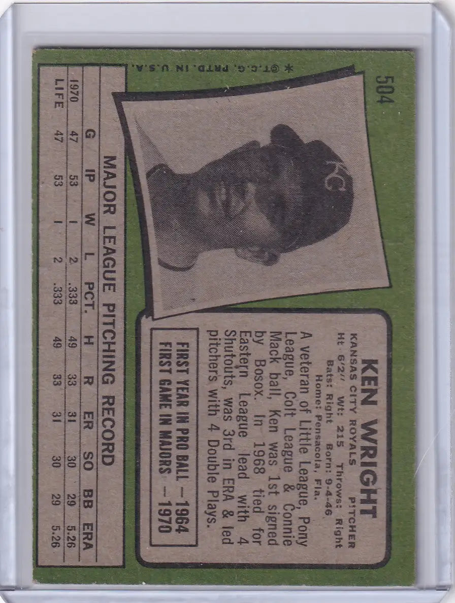 1971 Topps Baseball #504 Ken Wright - Kansas City Royals RC