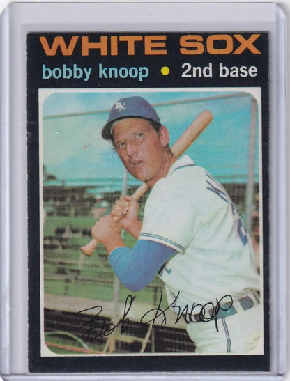 1971 Topps Baseball card of Bobby Knoop with Chicago White Sox at second base