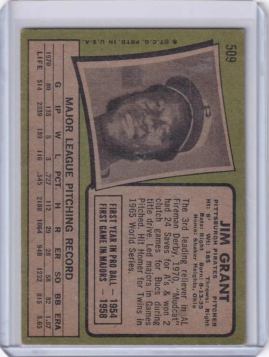1971 Topps Baseball #509 Mudcat Grant - Pittsburgh Pirates