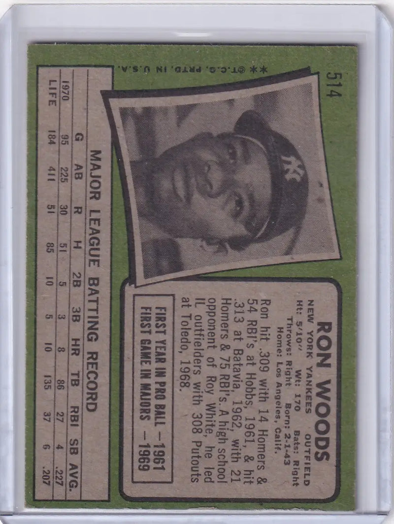 1971 Topps Baseball #514 Ron Woods - New York Yankees