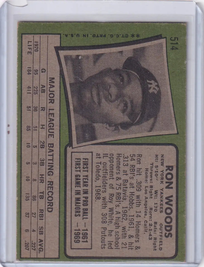 1971 Topps Baseball #514 Ron Woods - New York Yankees