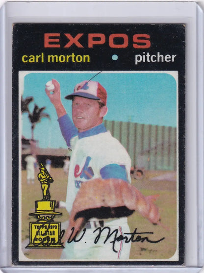 1971 Topps Baseball card of Carl Morton pitching for the Montreal Expos