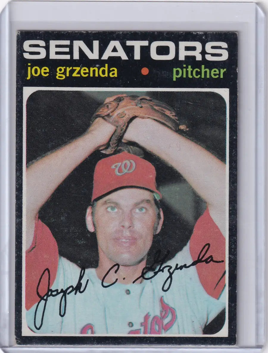 Topps Baseball card of Joe Grzenda in pitching stance for Washington Senators