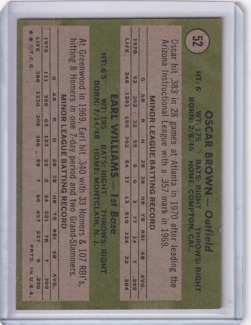 1971 Topps Baseball #52 Braves Rookies - Oscar Brown / Earl Williams RC