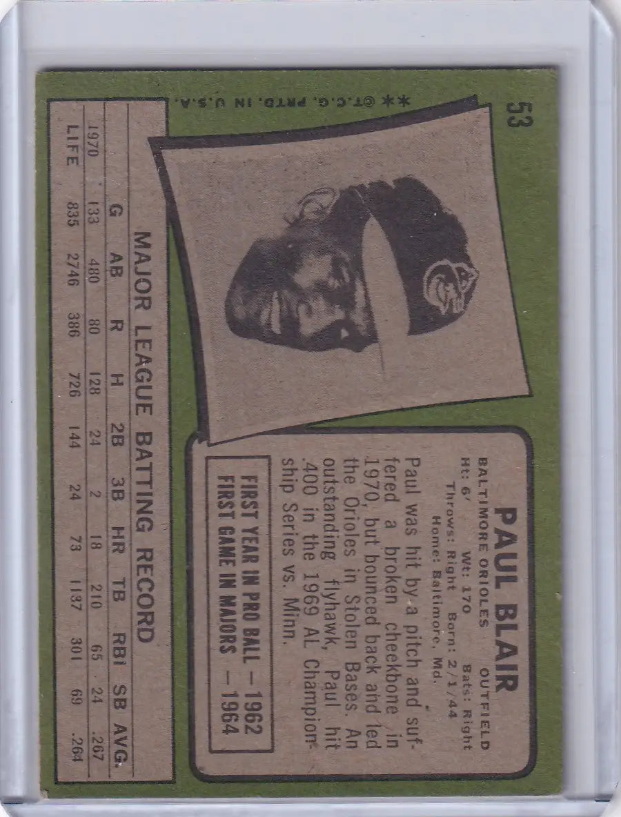 1971 Topps Baseball #53 Paul Blair - Baltimore Orioles