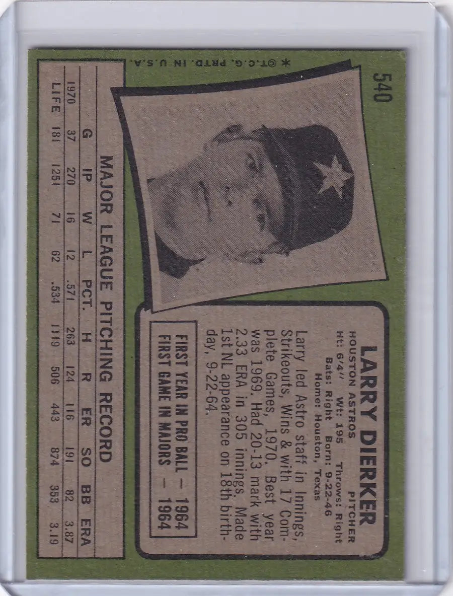 1971 Topps Baseball #540 Larry Dierker - Houston Astros