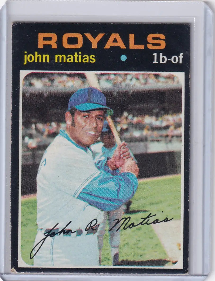 1971 Topps Baseball card of John Matias featuring Kansas City Royals design