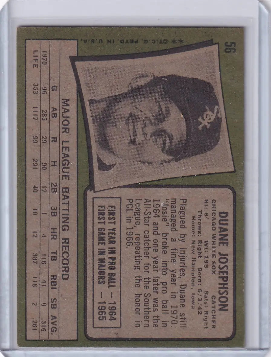 1971 Topps Baseball #56 Duane Josephson - Chicago White Sox