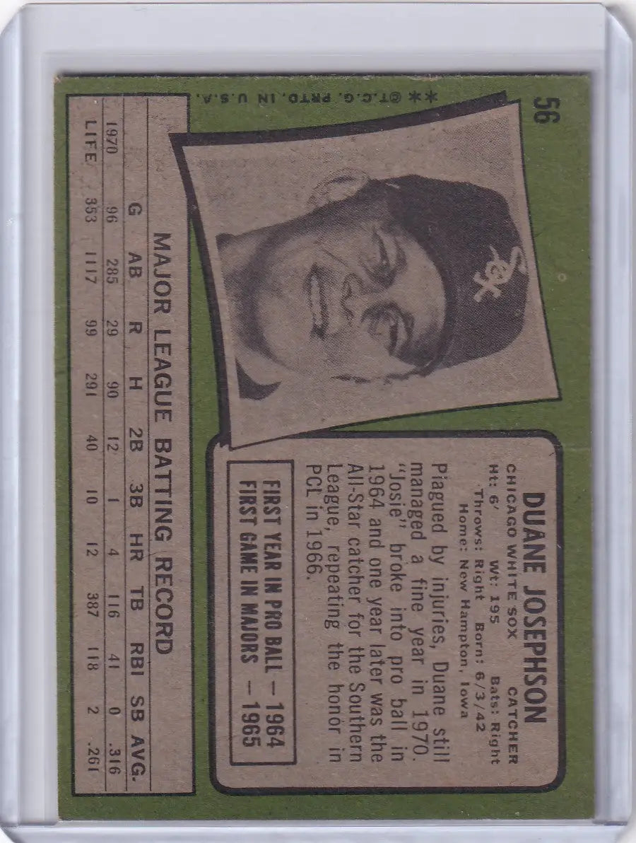 Baseball card of Duane Josephson from 1971 Topps Baseball for Chicago White Sox