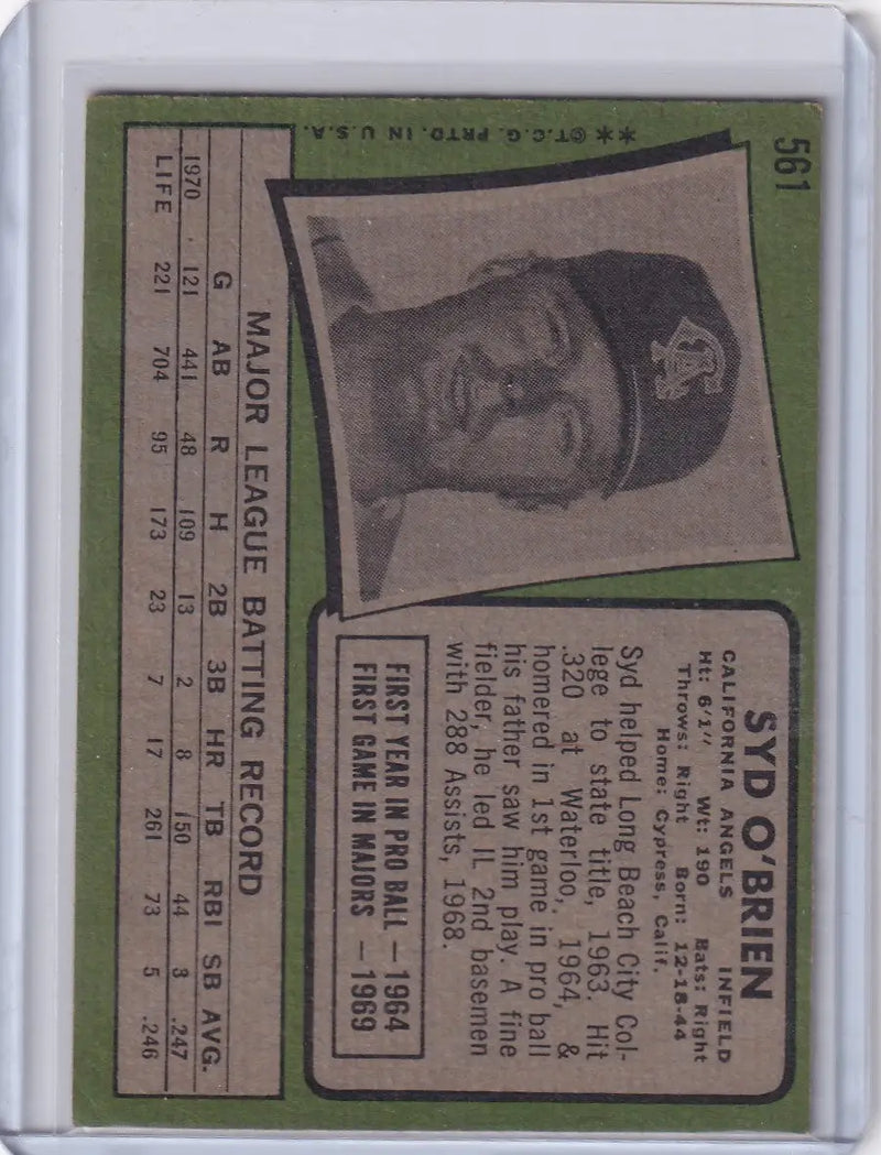 1971 Topps Baseball #561 Syd O’Brien - California Angels