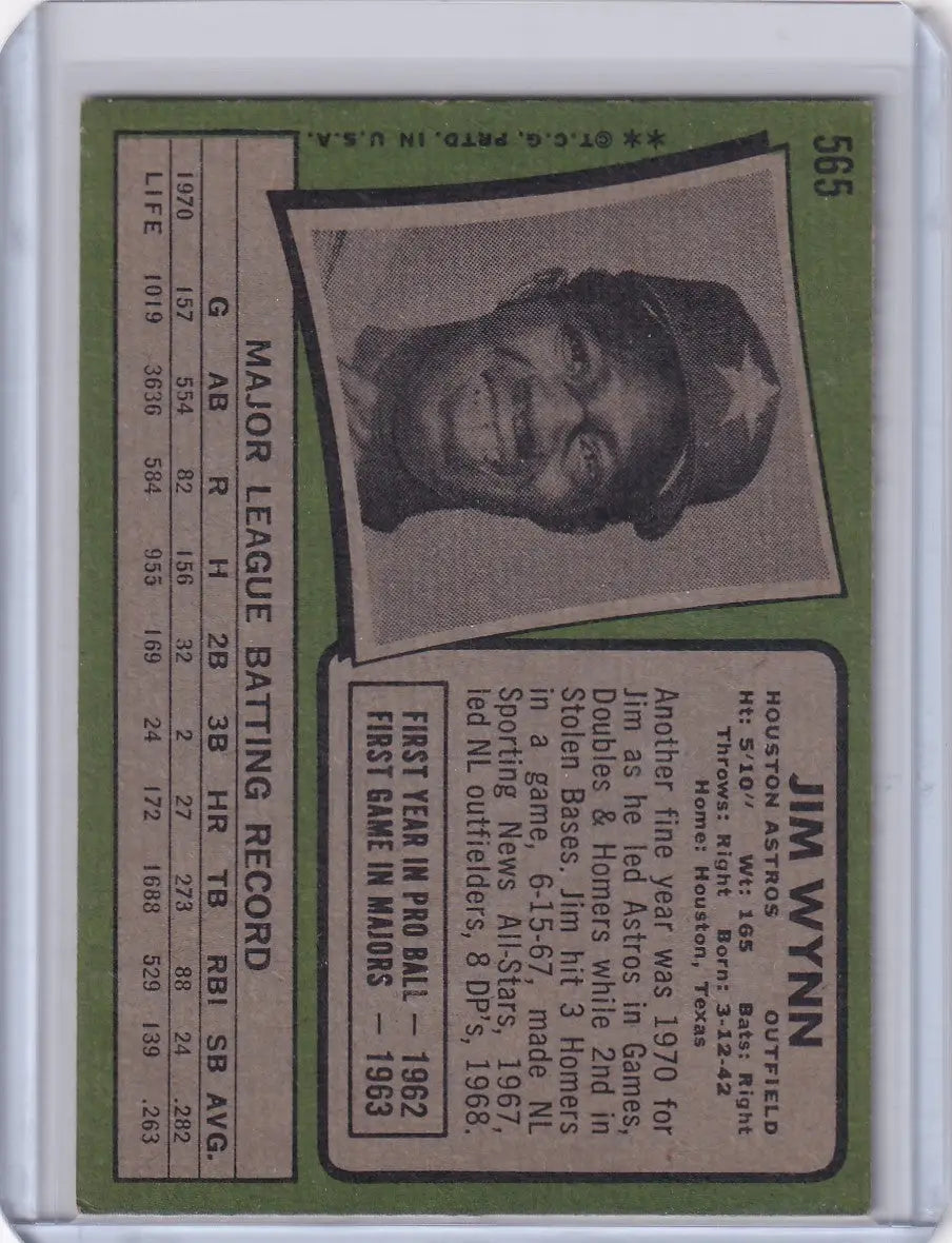 Vintage 1971 Topps Baseball card featuring Jim Wynn of the Houston Astros with stats