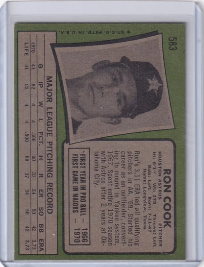 Vintage 1971 Topps Baseball card featuring Ron Cook of the Houston Astros RC