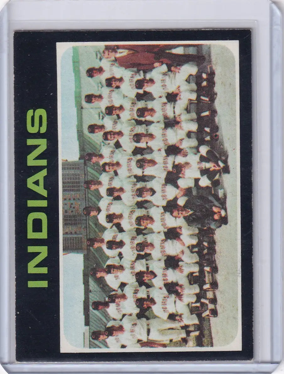 Vintage Cleveland Indians team photograph in white uniforms for Topps Baseball collectors