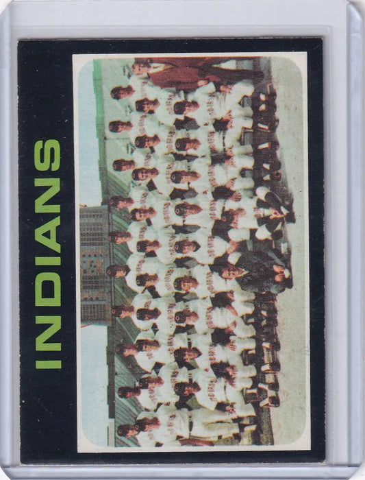 Vintage Cleveland Indians team photograph in white uniforms for Topps Baseball collectors
