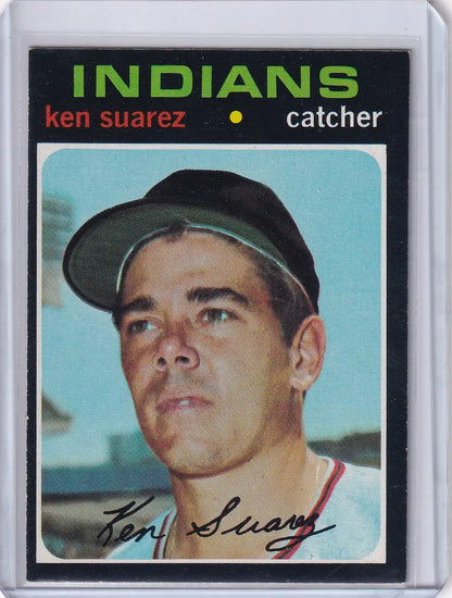 Vintage 1971 Topps Baseball card of Ken Suarez catching for the Cleveland Indians