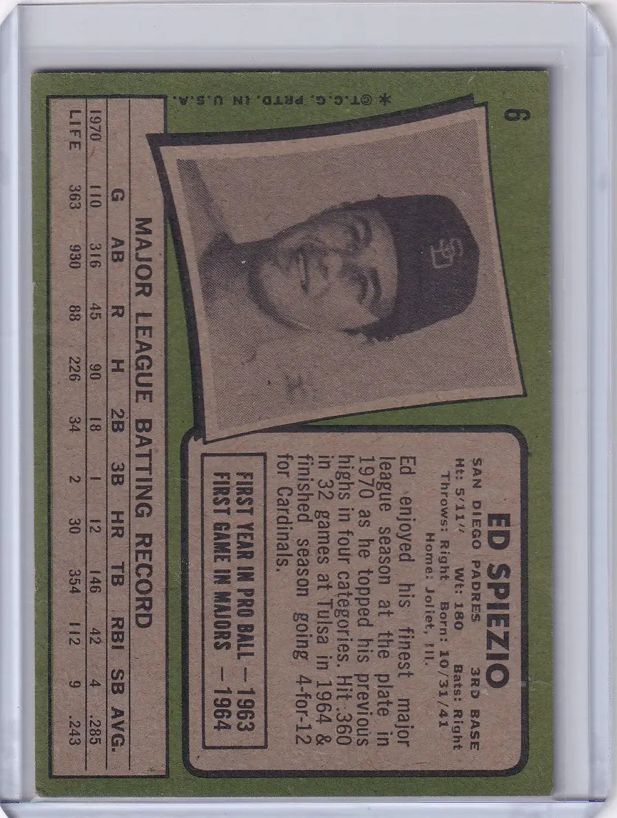 1971 Topps Baseball #6 Ed Spiezio - San Diego Padres
