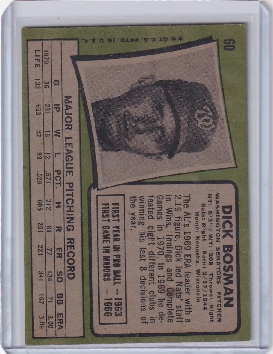 1971 Topps Baseball #60 Dick Bosman - Washington Senators