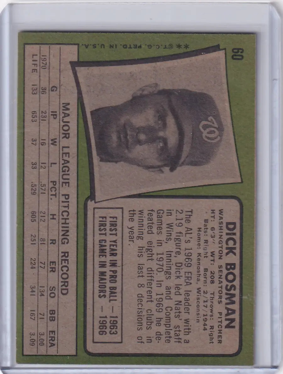 1971 Topps Baseball #60 Dick Bosman - Washington Senators