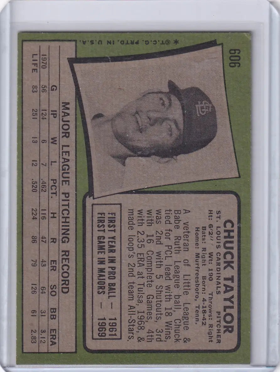 Vintage 1971 Topps Baseball card of Chuck Taylor from the St. Louis Cardinals