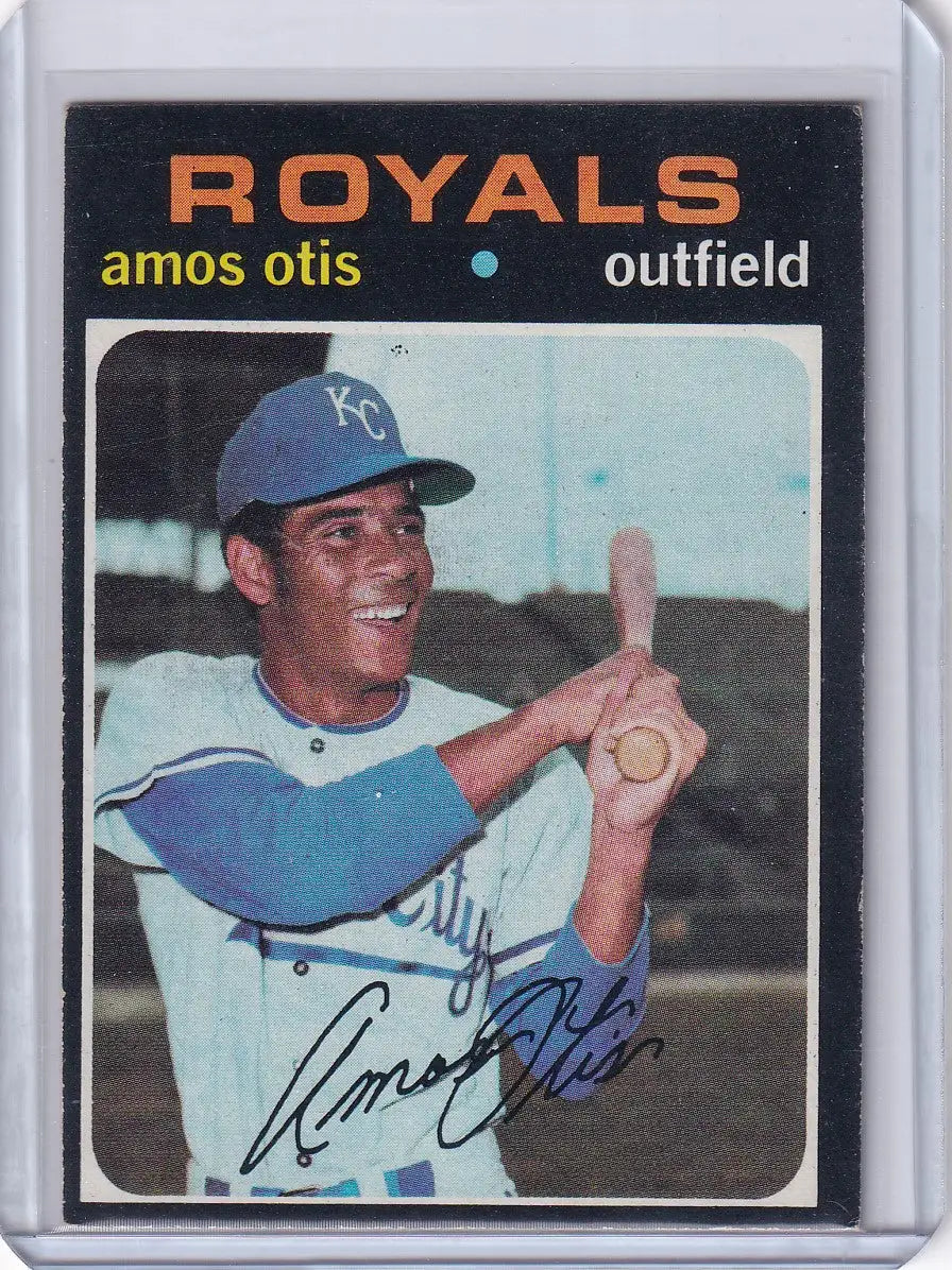 1971 Topps Baseball card of Amos Otis, Kansas City Royals outfielder in batting pose